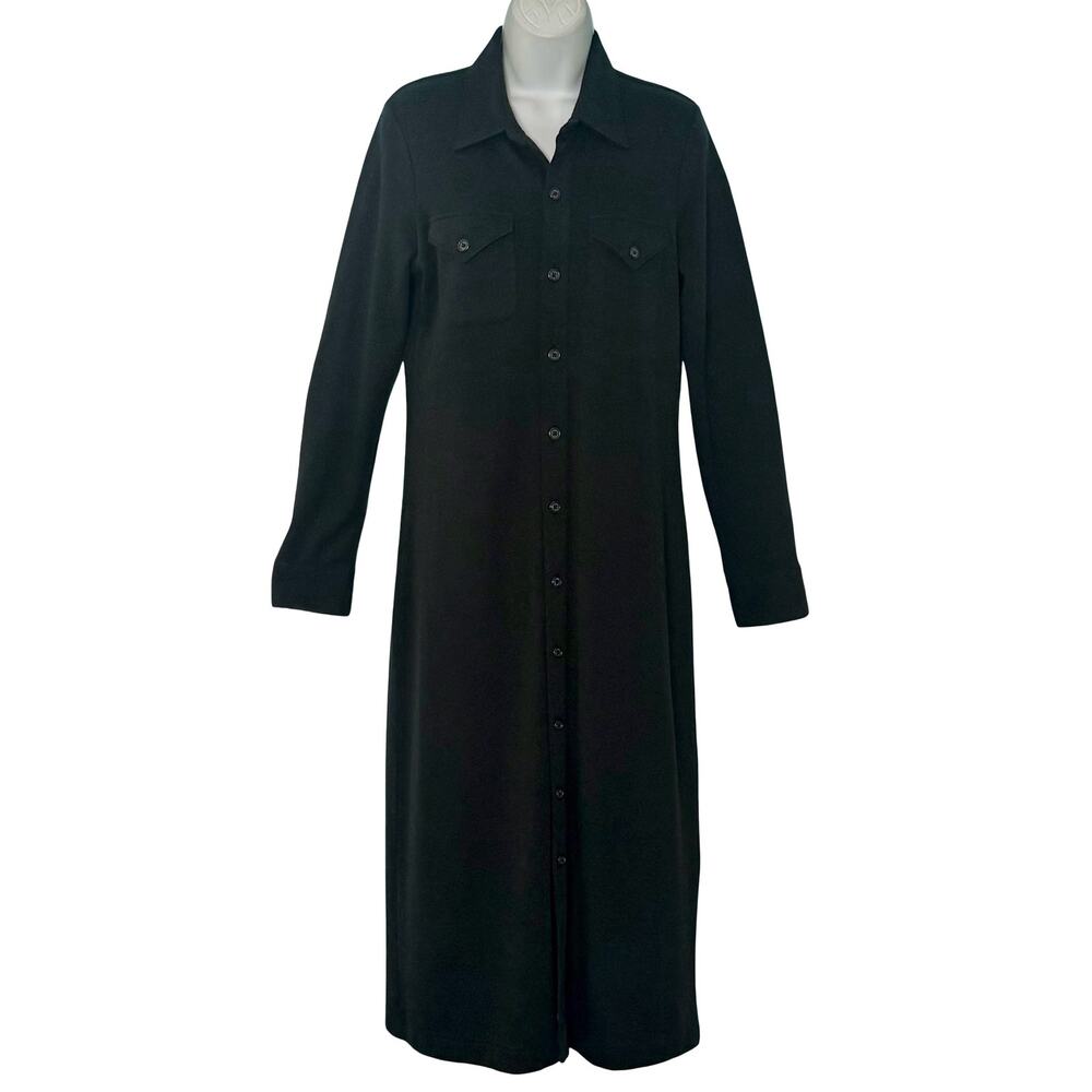 Lauren Ralph Lauren Black Wool Blend Long Sleeve Button Collar Midi Dress size M